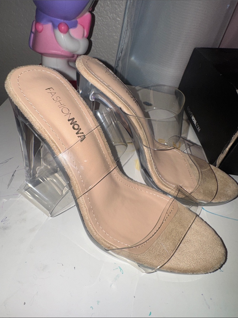 Fashion Nova Nude Clear Block Heel Sandals